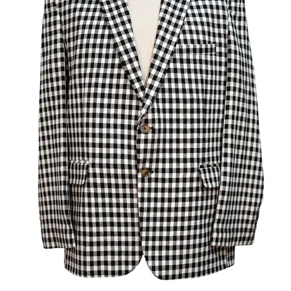 Mens Wool Sport Coat 44R Black White Gingham Check Blazer 2Btn Wedding Formal